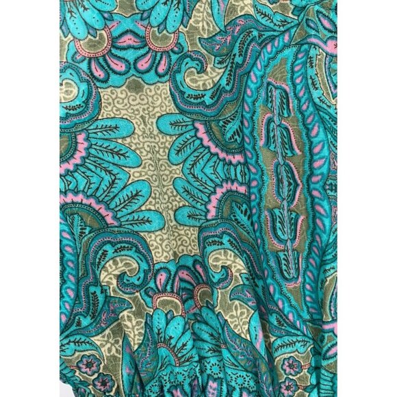 Boemo Anthropologie Women Dress Turquoise Paisley Ruffle Tier Smock Stretch - Picture 7 of 9